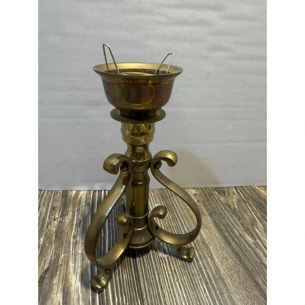 Vintage Brass Taper Candle Holder 3 Scroll Legs 6.5